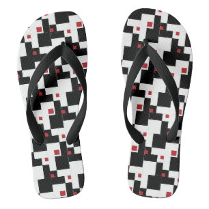 Schwarz Weiß Rot Moderne Vintage-Patchworkarbeit Badesandalen