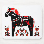 Schwarz/weiß/rot Nordic Folk Dala Pferd/Friesian Mousepad (Vorne)