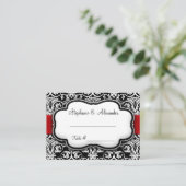 Schwarz/Weiß/Rot-Ribbon-Damaskus-Hochzeit Platzkarte (Stehend Vorderseite)