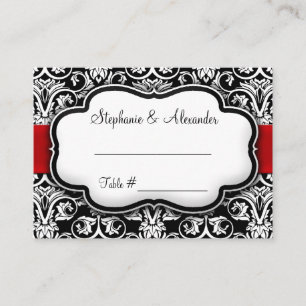Schwarz/Weiß/Rot-Ribbon-Damaskus-Hochzeit Platzkarte