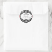 Schwarz/Weiß/Rot-Ribbon-Damaskus-Hochzeit Runder Aufkleber (Tasche)