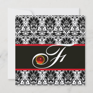 SCHWARZ WEISS ROT SILBER DAMAST MONOGRAMM Ruby Einladung