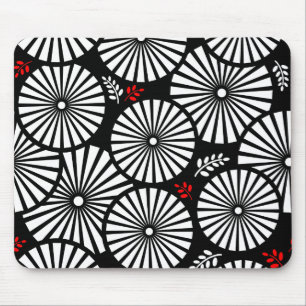 Schwarz Weiß Rot Sonnenstrahl Retro Floral Geometr Mousepad