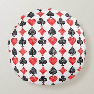 Schwarz/Weiß/Rot Spielkarte Alle Symbole Linoschni Rundes Kissen