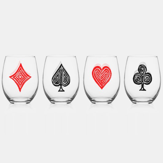 Schwarz/Weiß/Rot Spielkarte Alle Symbole Linoschni Weinglas Ohne Stiel (Vorderseite)