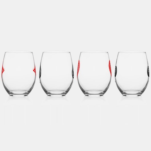 Schwarz/Weiß/Rot Spielkarte Alle Symbole Linoschni Weinglas Ohne Stiel (Rechts)