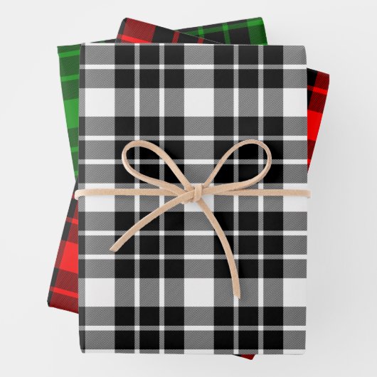Schwarz/Weiß, Rot und Grün Kariert Geschenkpapier Set (Beispiel)