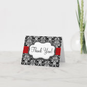 Schwarz/Weiß/Rote Ribbon Damask Vielen Dank Dankeskarte (Vorderseite)