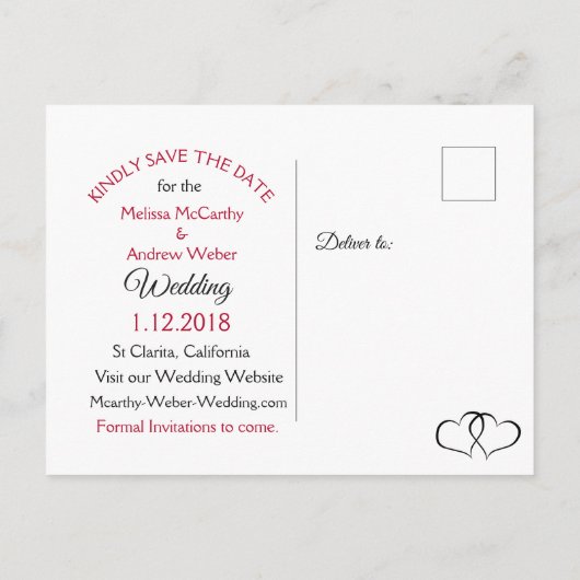 Schwarz-Weiß-Rote Rose Save the Date Postkarte (Rückseite)