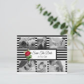 Schwarz-Weiß-Rote Rose Save the Date Postkarte (Stehend Vorderseite)