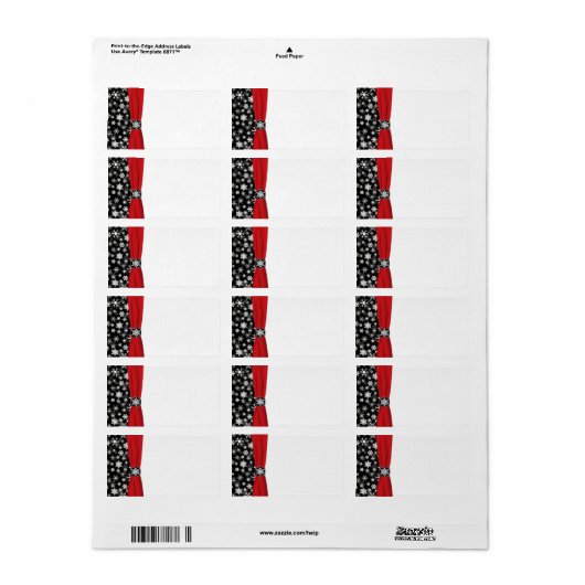 Schwarz, Weiß, Rote Schneeflocken - Blanche Adressaufkleber (Vorne)