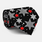 Schwarz, Weiß, Rote Sterne-Design Krawatte (Gerollt)