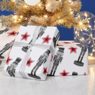 Schwarz-Weiß-Rote Sterne Nutcracker Soldier Geschenkpapier
