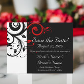 Schwarz, Weiß, Roter Swirbel Hochzeit speichern Si Save The Date