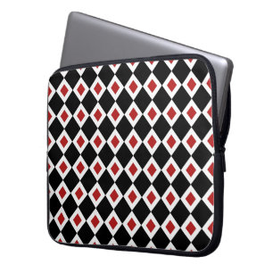 Schwarz, Weiß, rotes Diamantmuster Laptopschutzhülle