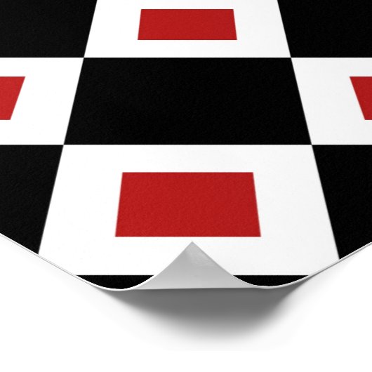 Schwarz, Weiß, rotes Diamantmuster Poster (Ecke)