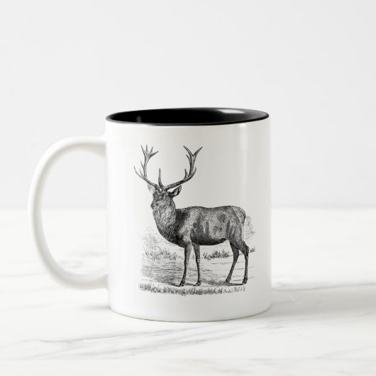 Schwarz-Weiß-Rotwild-Illustration Zweifarbige Tasse (Links)