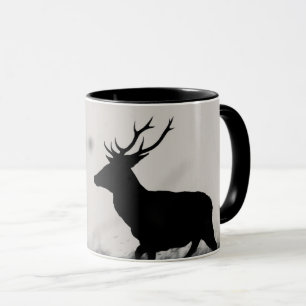 Schwarz-Weiß-Rotwild-Silhouette Tasse