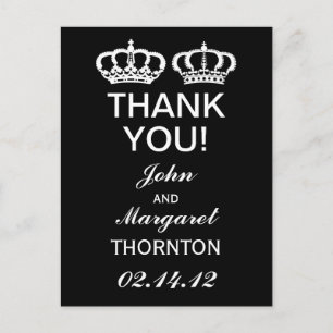 Schwarz-weiß Royal Couple Danke Postkarte