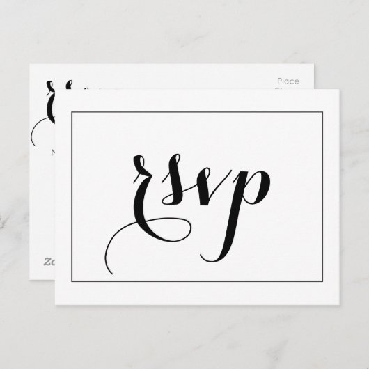 Schwarz-Weiß-RSVP-Karte Einladungspostkarte (Vorne/Hinten)