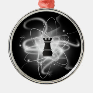 Schwarz-Weiß-Rücken-Atomschachstück - Rook Silbernes Ornament