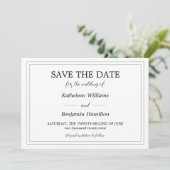 Schwarz-Weiß-Rückenfoto Formelle Hochzeit Save The Date (Stehend Vorderseite)