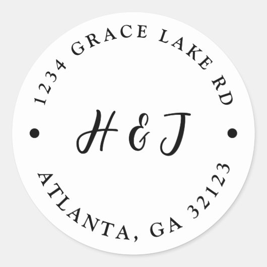 Schwarz-Weiß-Rücksendeadresse Runder Aufkleber (Vorderseite)