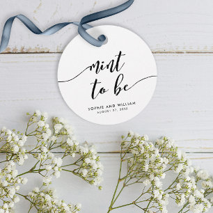 Schwarz-Weiß-Ruhig-Schrift 'Mint to Be' Hochzeit Geschenkanhänger