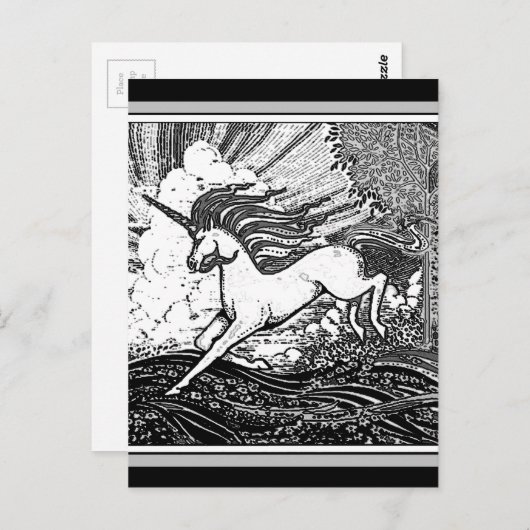 Schwarz-Weiß-Running-Unicorn-Geschenke Postkarte (Vorne/Hinten)