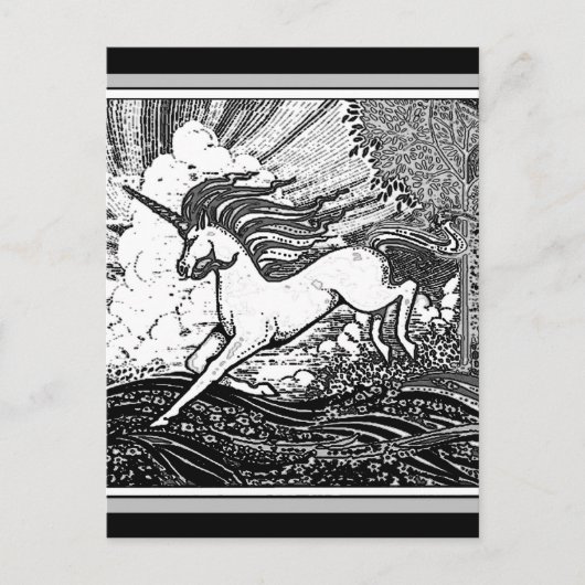 Schwarz-Weiß-Running-Unicorn-Geschenke Postkarte (Vorderseite)
