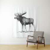 Schwarz-Weiß-Rustikal-Elch-Illustration Wandteppich (Beispiel)