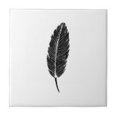 Schwarz-Weiß-Rustikal-Feather-Linocut Fliese (Vorderseite)