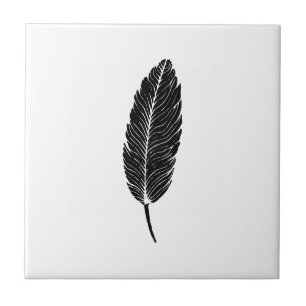 Schwarz-Weiß-Rustikal-Feather-Linocut Fliese