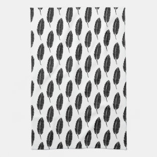 Schwarz-Weiß-Rustikal-Feather-Linocut Geschirrtuch