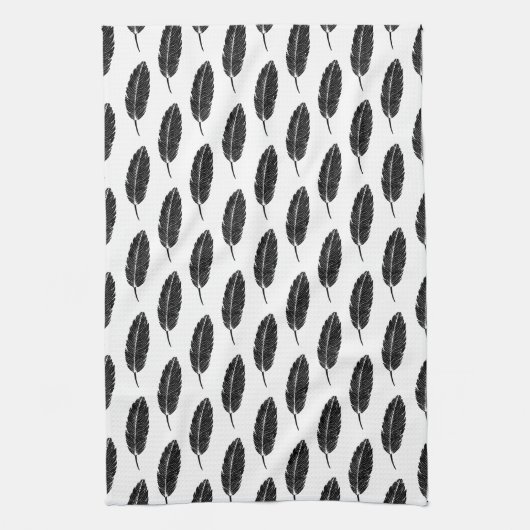Schwarz-Weiß-Rustikal-Feather-Linocut Geschirrtuch (Vertikal)