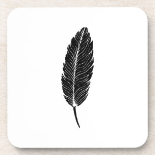 Schwarz-Weiß-Rustikal-Feather-Linocut Getränkeuntersetzer