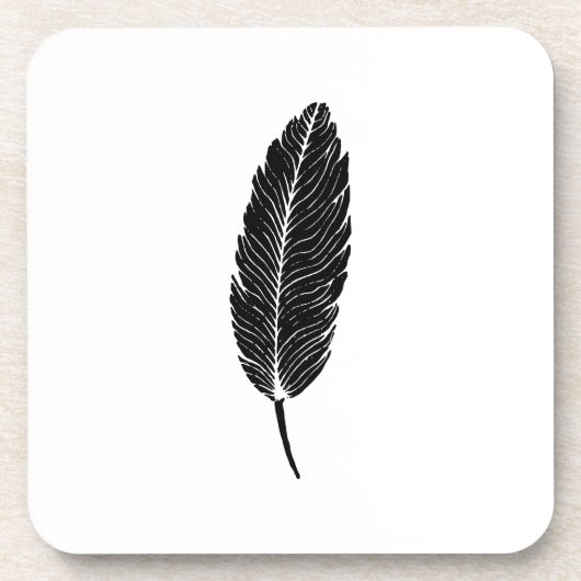 Schwarz-Weiß-Rustikal-Feather-Linocut Getränkeuntersetzer (Vorderseite)