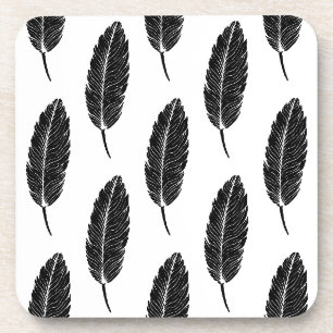 Schwarz-Weiß-Rustikal-Feather-Linocut Getränkeuntersetzer