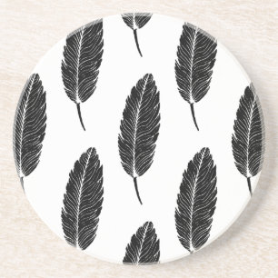Schwarz-Weiß-Rustikal-Feather-Linocut Getränkeuntersetzer
