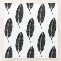 Schwarz-Weiß-Rustikal-Feather-Linocut