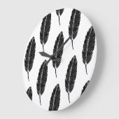 Schwarz-Weiß-Rustikal-Feather-Linocut Große Wanduhr (Winkel)