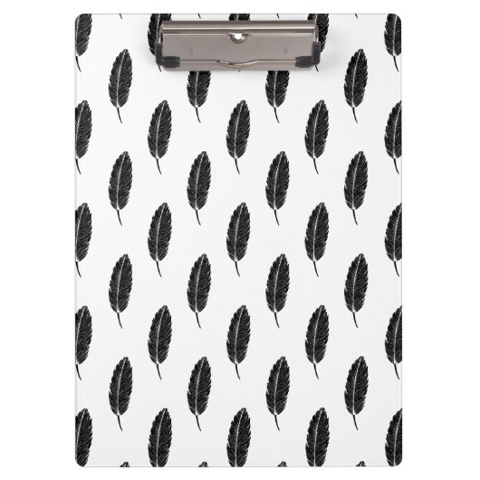 Schwarz-Weiß-Rustikal-Feather-Linocut Klemmbrett (Vorderseite)