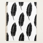 Schwarz-Weiß-Rustikal-Feather-Linocut-Muster Planer (Vorderseite)