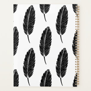 Schwarz-Weiß-Rustikal-Feather-Linocut-Muster Planer