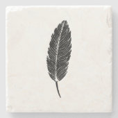 Schwarz-Weiß-Rustikal-Feather-Linocut Steinuntersetzer (Vorderseite)