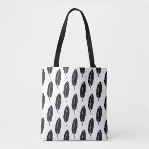 Schwarz-Weiß-Rustikal-Feather-Linocut Tasche