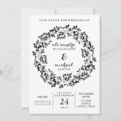 Schwarz-Weiß-Rustikal-Kranz-Hochzeit Einladung (Vorderseite)