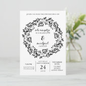Schwarz-Weiß-Rustikal-Kranz-Hochzeit Einladung (Stehend Vorderseite)