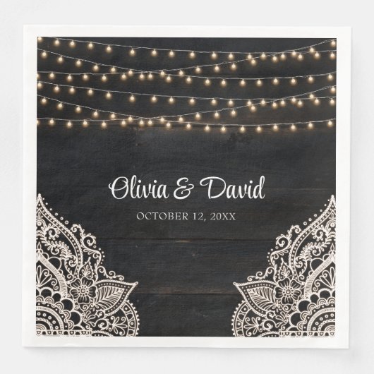 Schwarz-Weiß-Rustikale Elegance Hochzeit von Napki Serviette (Vorderseite)