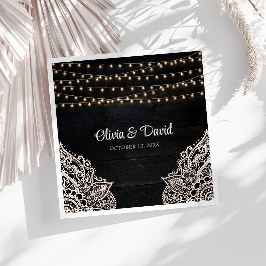 Schwarz-Weiß-Rustikale Elegance Hochzeit von Napki Serviette